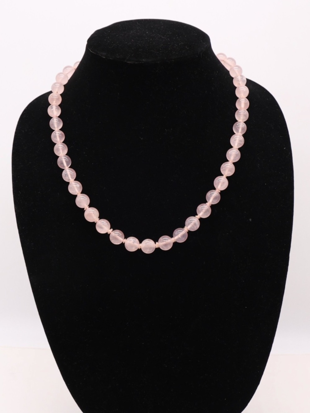 Rose Quartz Beaded Necklace with 14K Gold Double Happiness Clasp – 21" OBO